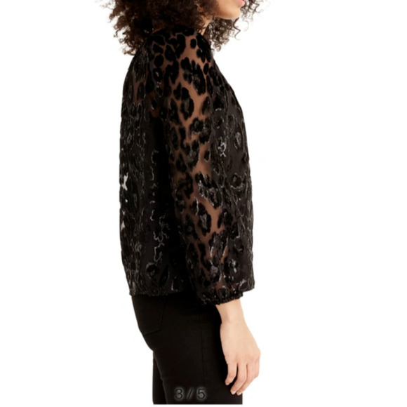 J Crew Burnout Metallic Velvet Black Leopard Long Sleeve Top Blouse Sz Small - Picture 2 of 12